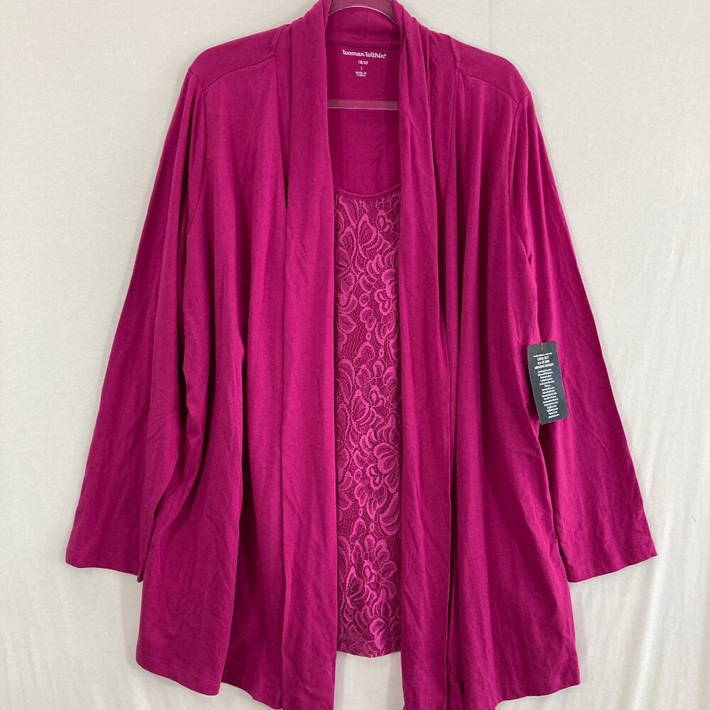 New Woman Within size 18/20 Pink Magenta Layered Lace Stretch Knit Office Career